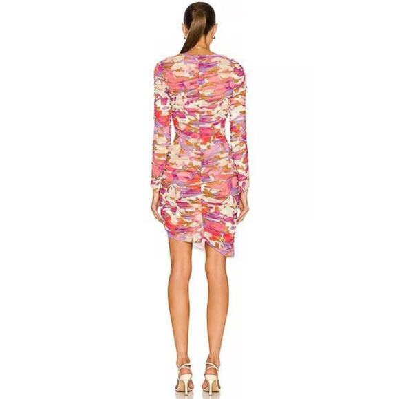 Nicholas Maleah Watercolor Floral Mesh Ruched Cocktail Dress 8 $395 - Picture 3 of 12
